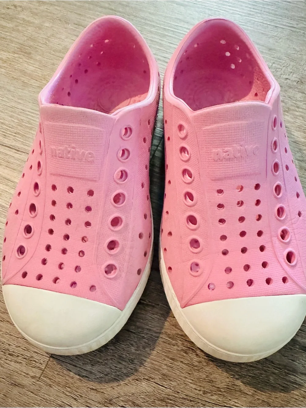 Native Kids Slip-On Water Shoes in Pink with White Toe Caps